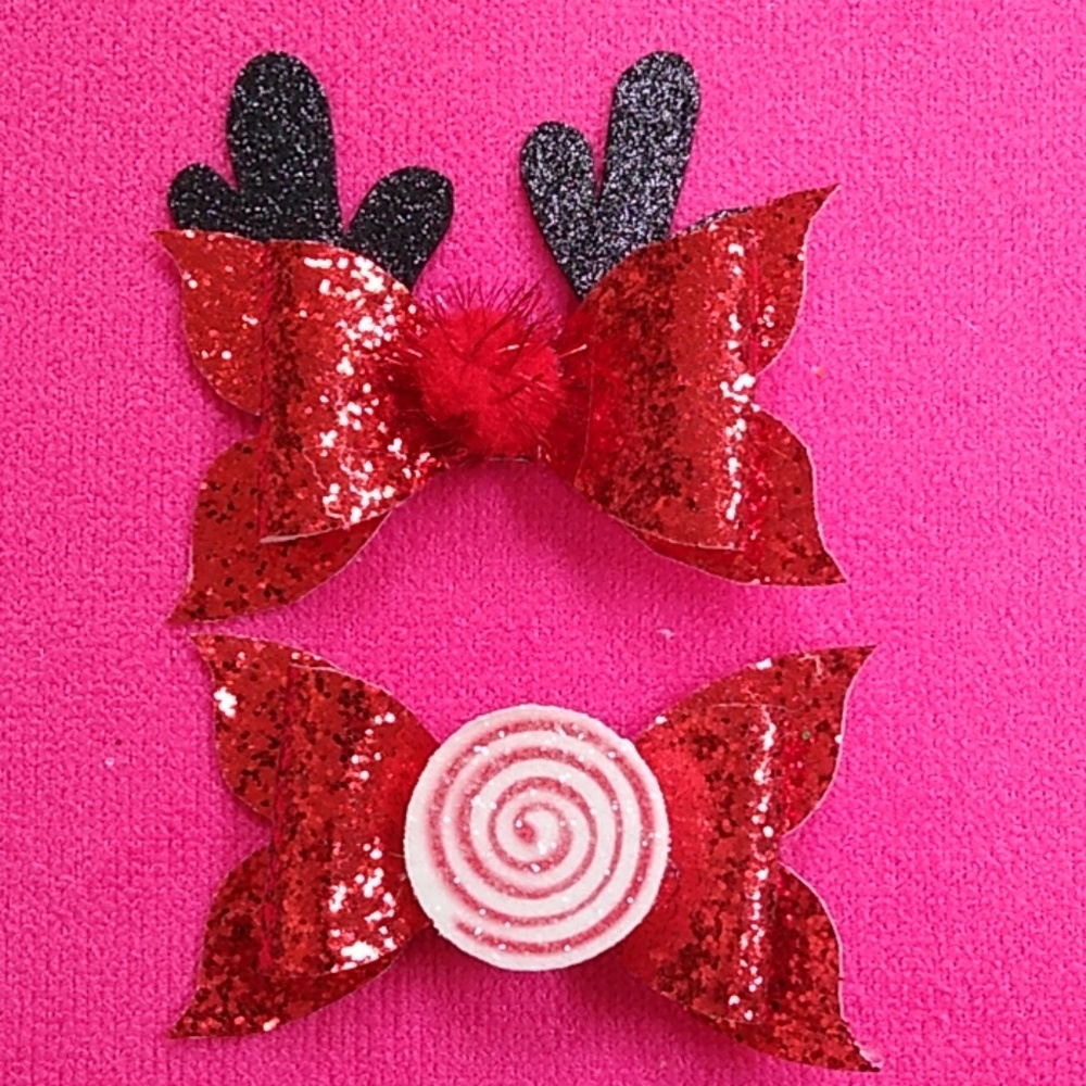 Christmas handmade faux leather hairbow